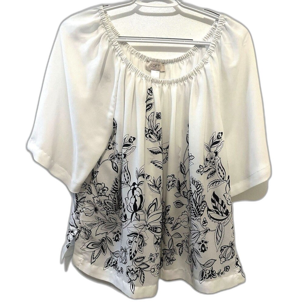 LOFT Outlet Women’s M White Black Floral Peasant Blouse Off Shoulder Top